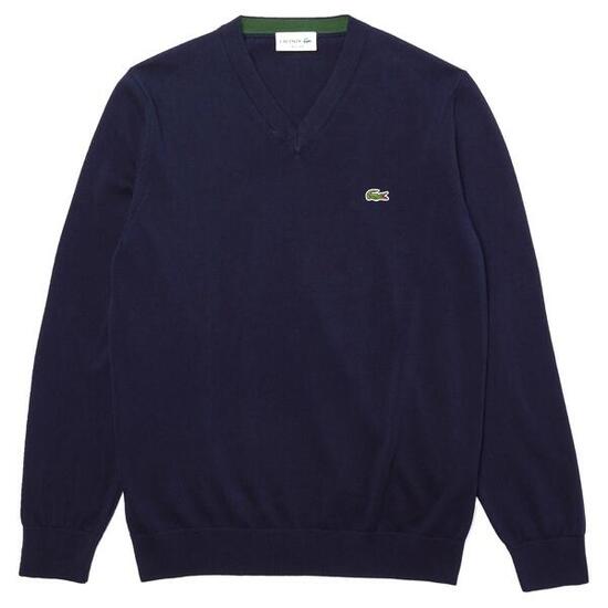 Lacoste Katoenen V-hals Trui Donkerblauw