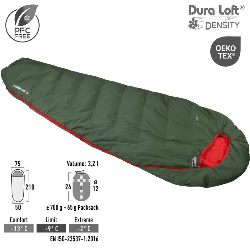 High Peak Pak 600 ECO,Mumienschlafsack,recyceltes Polyester,PFC-frei