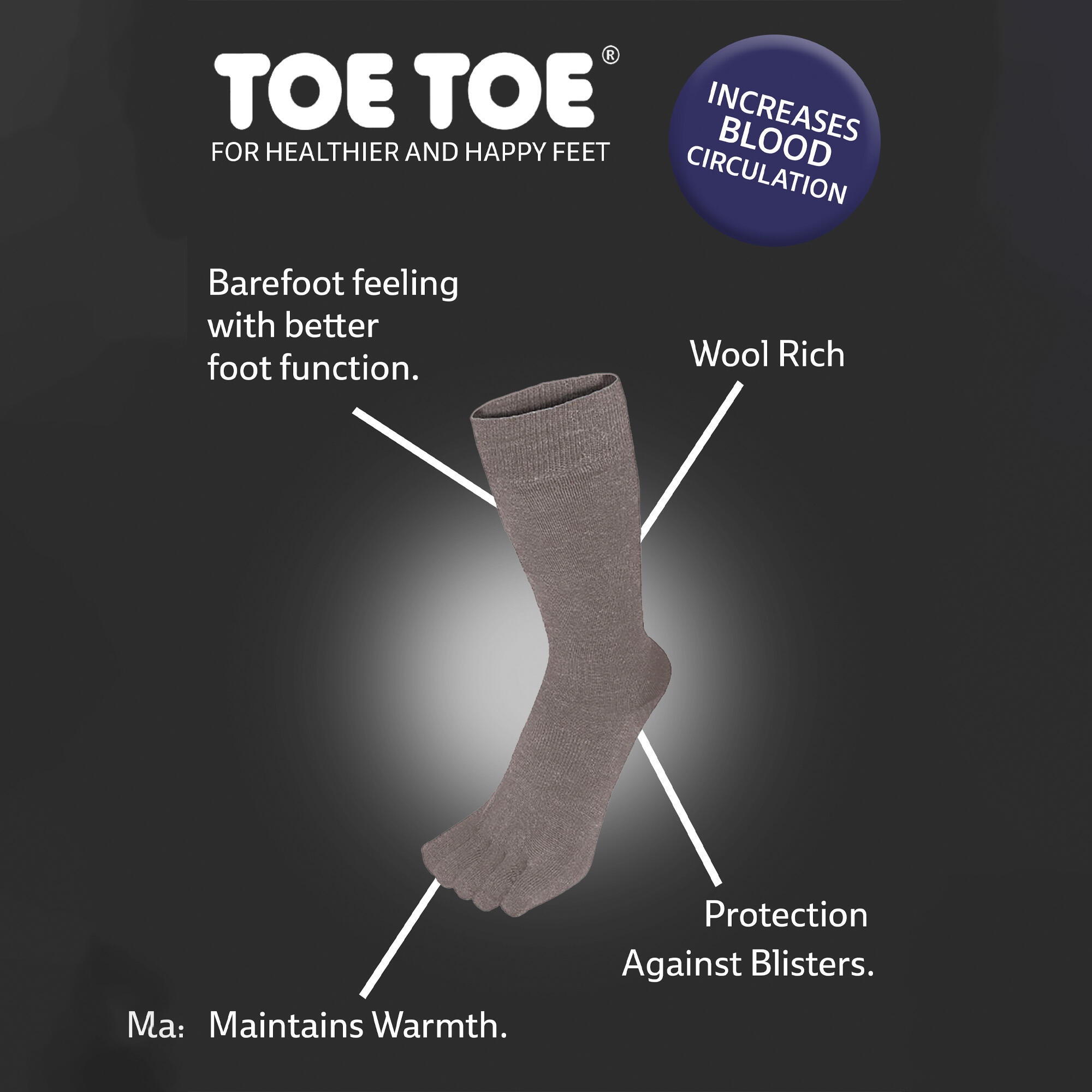 TOETOE Outdoor Mid-Calf Wollen teensokken - Grijs 4/4