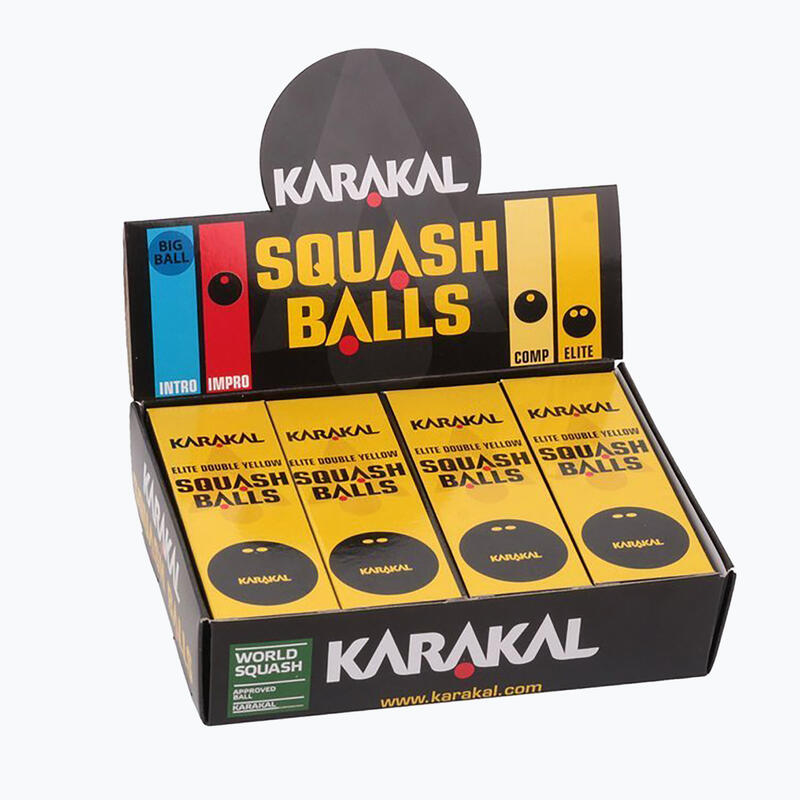 12 bolas de squash amarela de ponto duplo Karakal