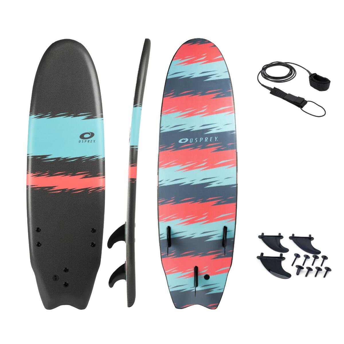 XPE Foam Surfboard with Leash and Fins, Jagged Design 1/4