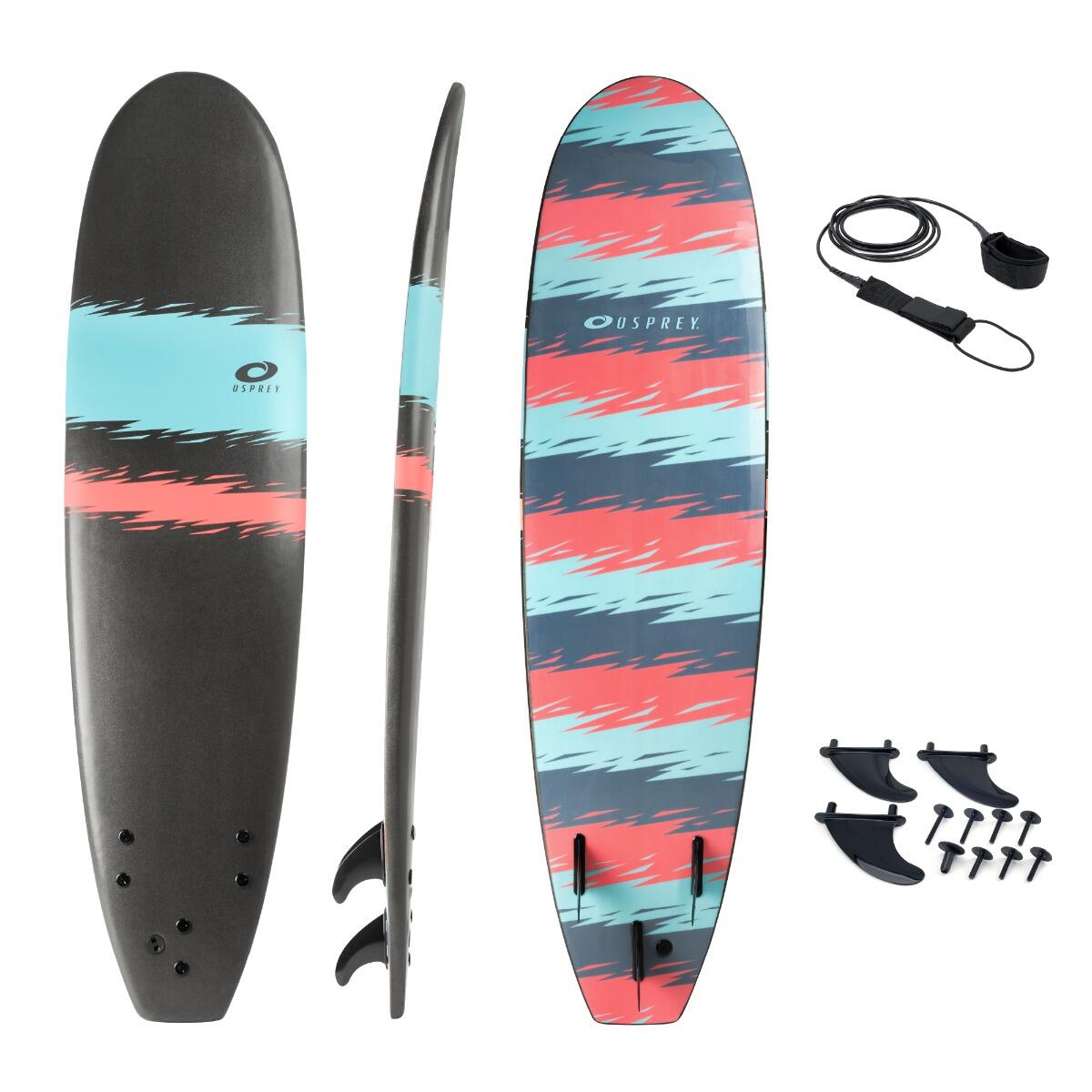 XPE Foam Surfboard with Leash and Fins, Jagged Design 1/4