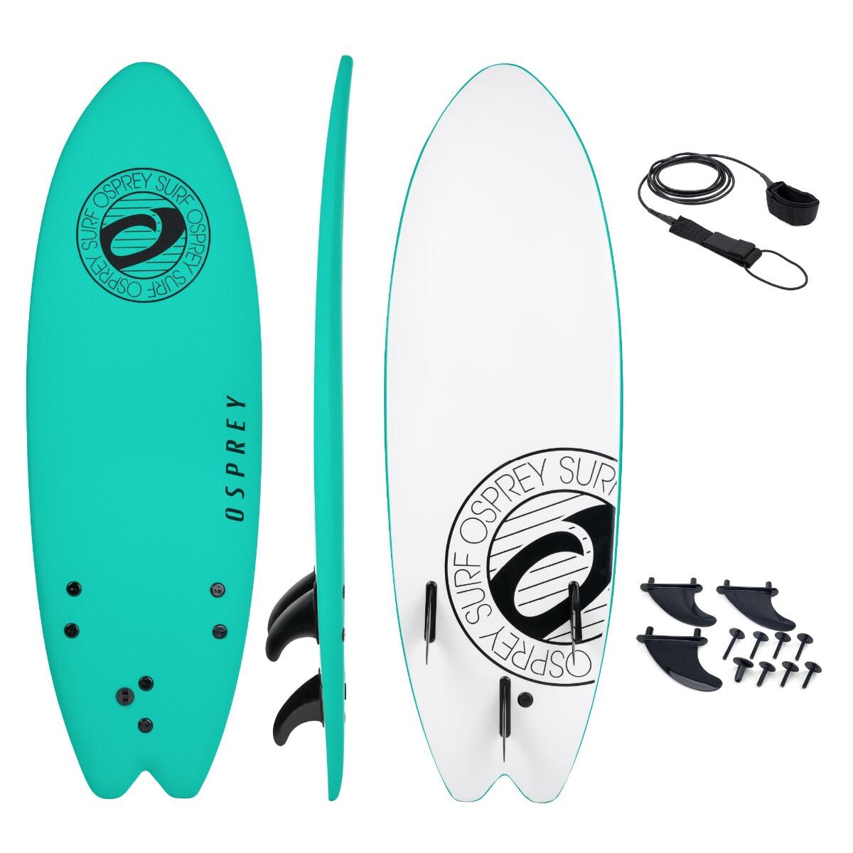 XPE Foam Surfboard with Leash and Fins, Mint Design 1/6