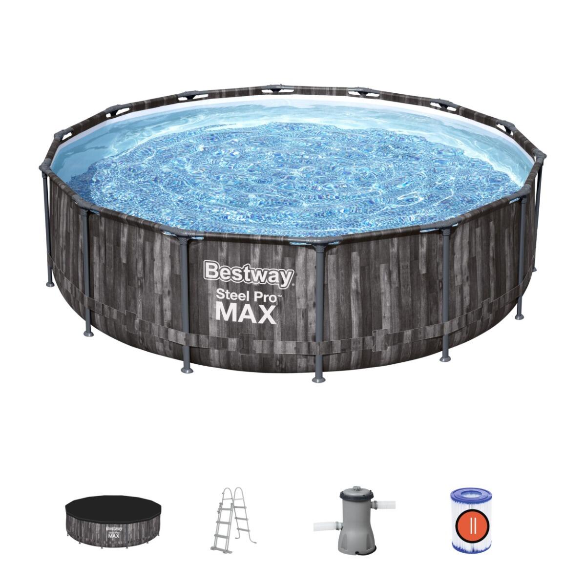 BESTWAY Bestway Steel Pro Max Grey Wooden Round Pool | Swimming Pool, Grey
