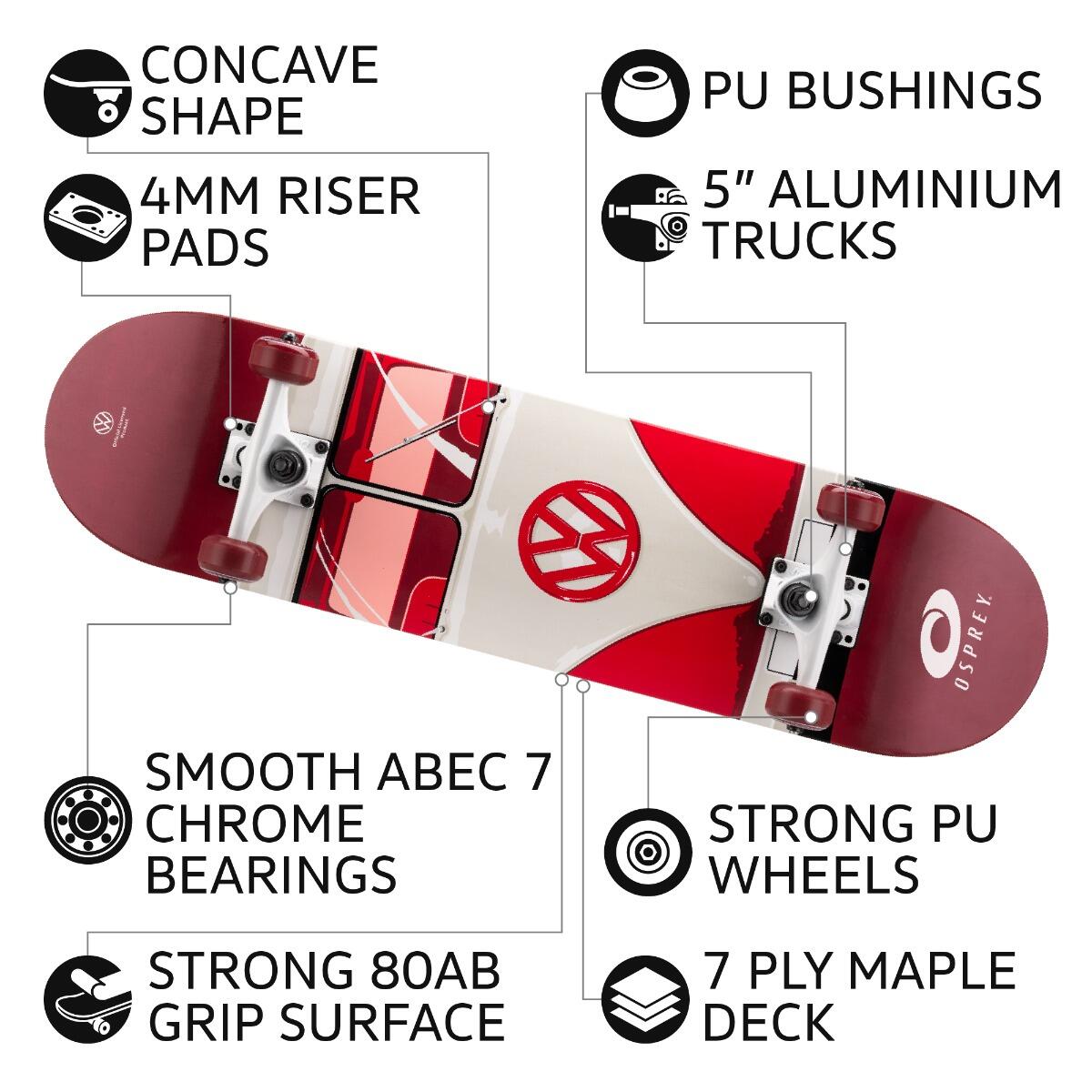 VW Complete Double Kick Skateboard, Maple Concave Deck 1 and Only 3/4
