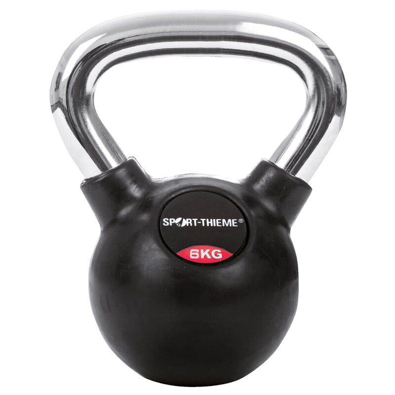 Sport-Thieme Kettlebell « Caoutchoutée avec poignée en chrome lisse », 6 kg