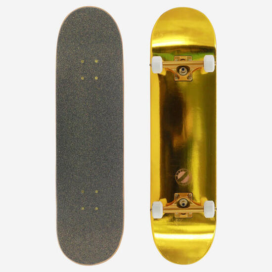 Skateboard doré, planche complète unique avec grip pailleté 8.125