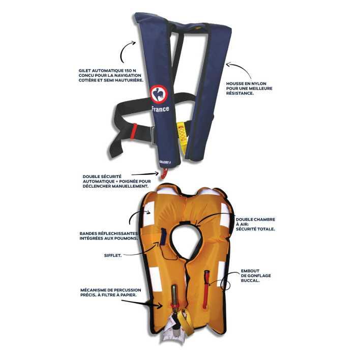 Gilet de sauvetage automatique France 170n rouge 2/3