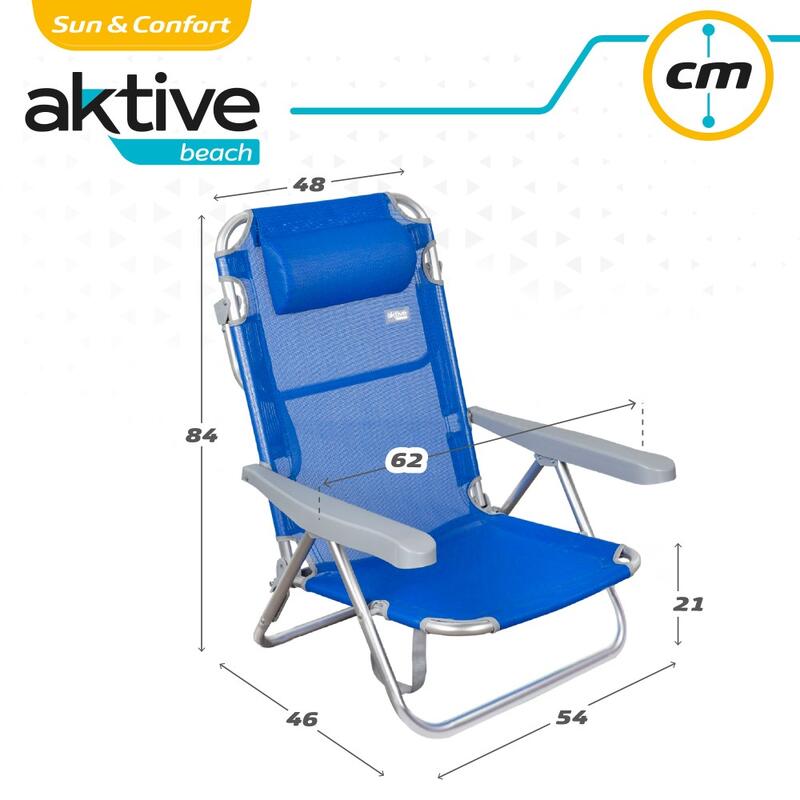 Cadeira de praia 5 posições com almofada Aktive