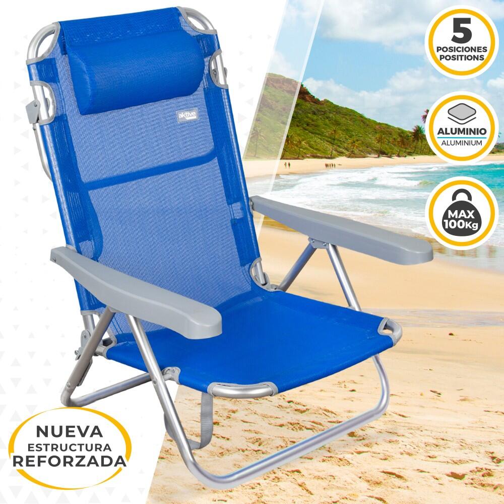 Chaise de plage 5 positions avec appui-tête Aktive 2/7