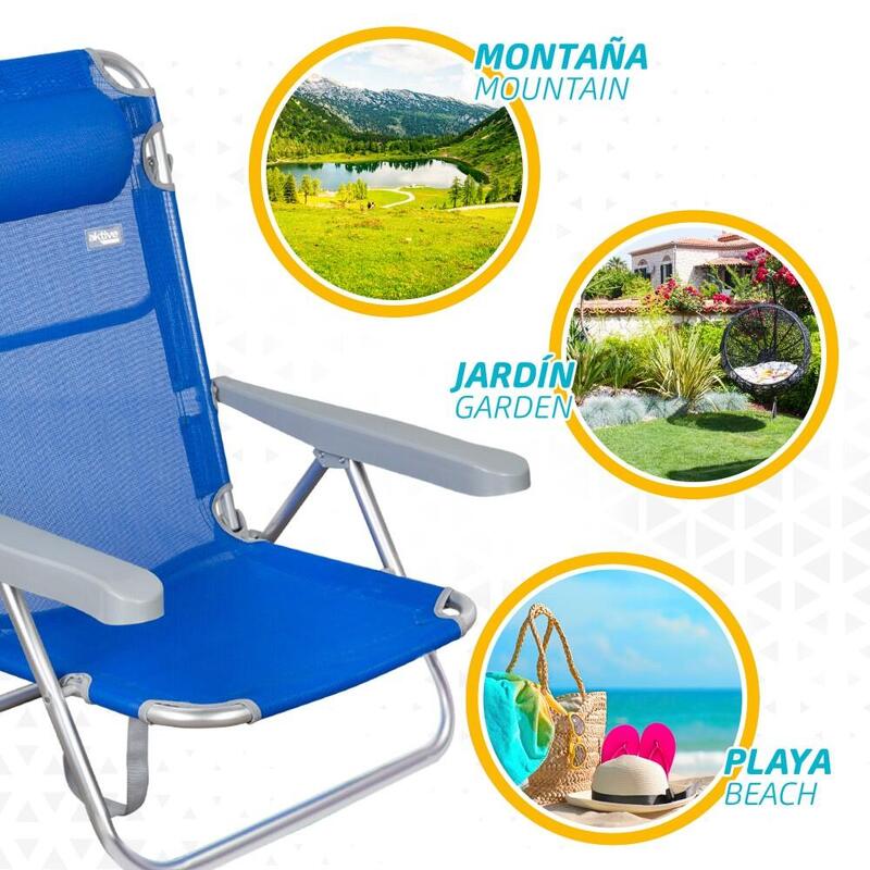 Silla de playa 5 posiciones con cabezal Aktive