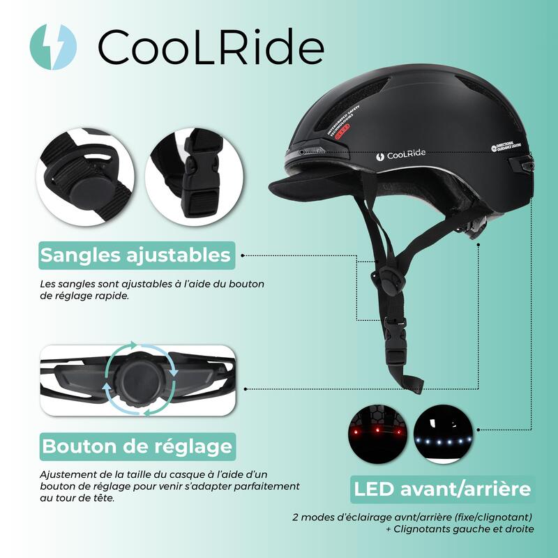 Casque urbain avec clignotant intégré T 52/58 cm CoolRide