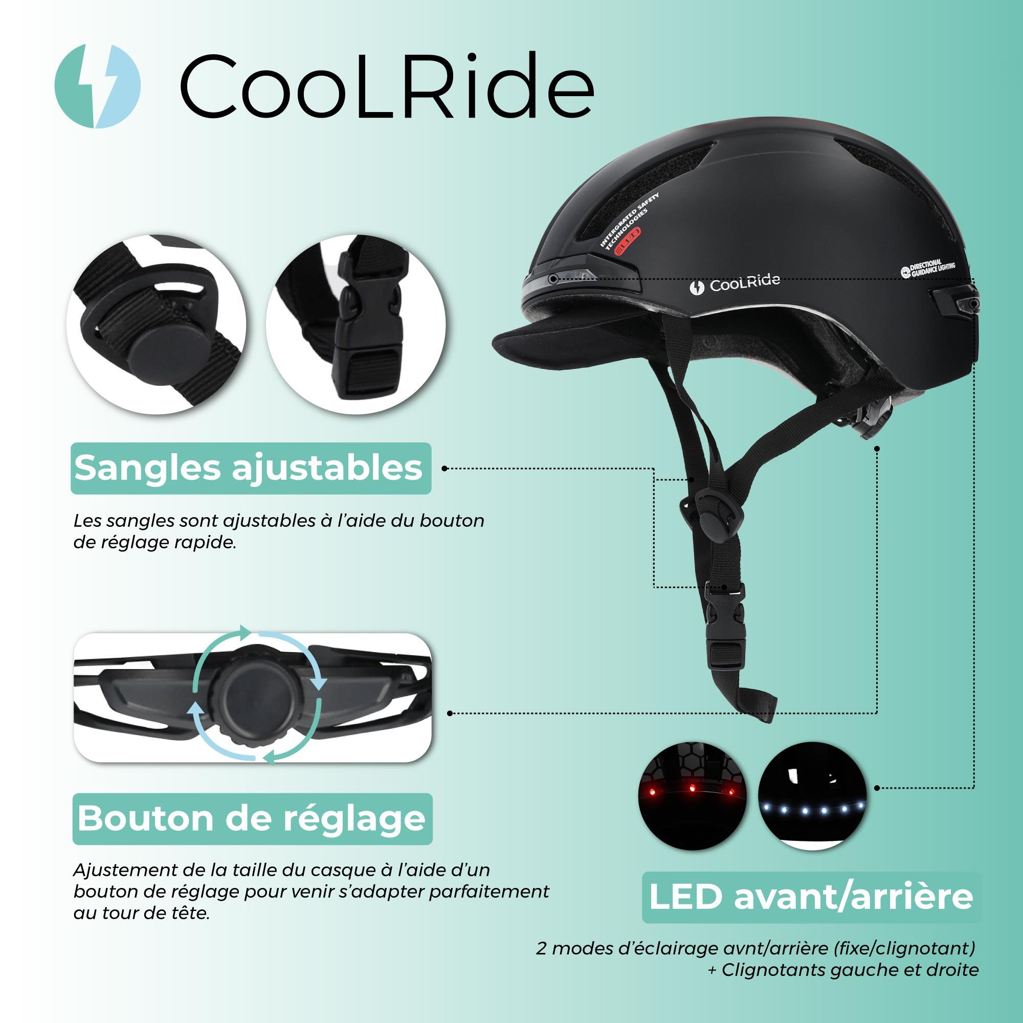 Casque velo adulte avec LED 52 58 cm Multisport Noir avec visere integree COOLRIDE Decathlon