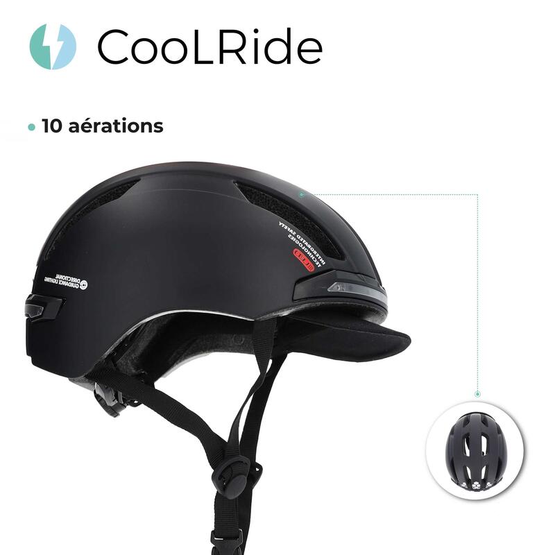 Casque vélo adulte avec LED 52-58 cm Multisport Noir avec visère intégrée