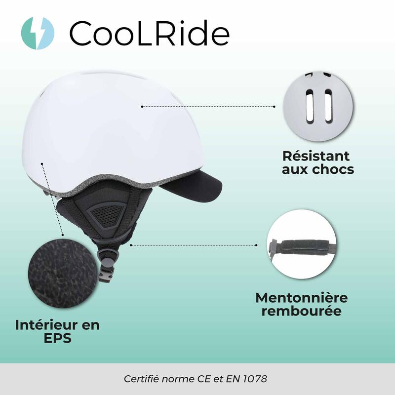 Casque vélo adulte 58-61 cm Multisport Blanc avec casquette amovible intégrée