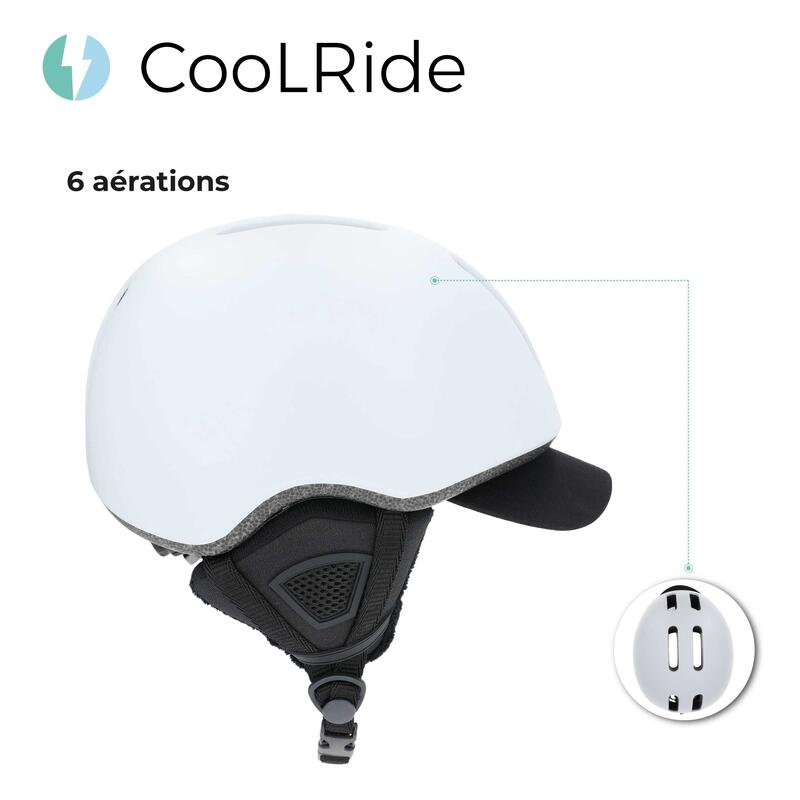 Casque vélo adulte 58-61 cm Multisport Blanc avec casquette amovible intégrée