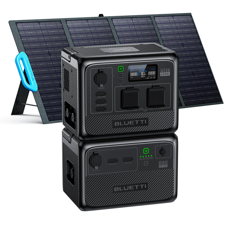 Generador solar BLUETTI AC60+B80 batería y PV120, IP65 impermeable para camping