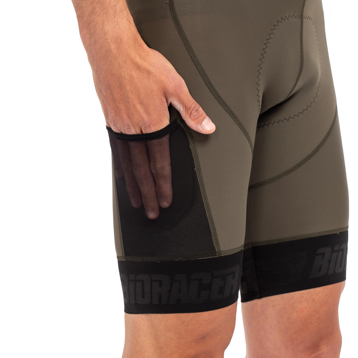 Pantaloncini Ciclismo Estivi Traspiranti Uomo con Bretelle - Icon Cargo Olive 5/5