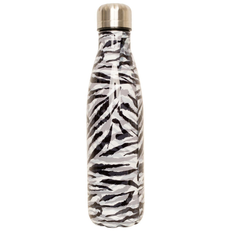 Metall-Mehrwegflasche für Erwachsene zum Wandern - Schwarz/Weiß