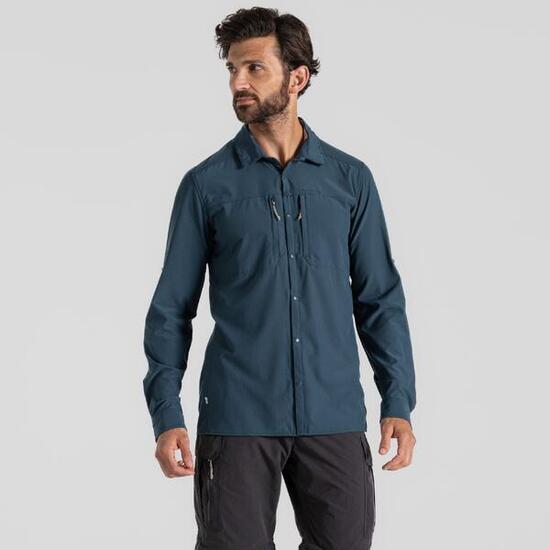 Camicia da trekking uomo Craghoppers NosiLife Pro V maniche lunghe blu