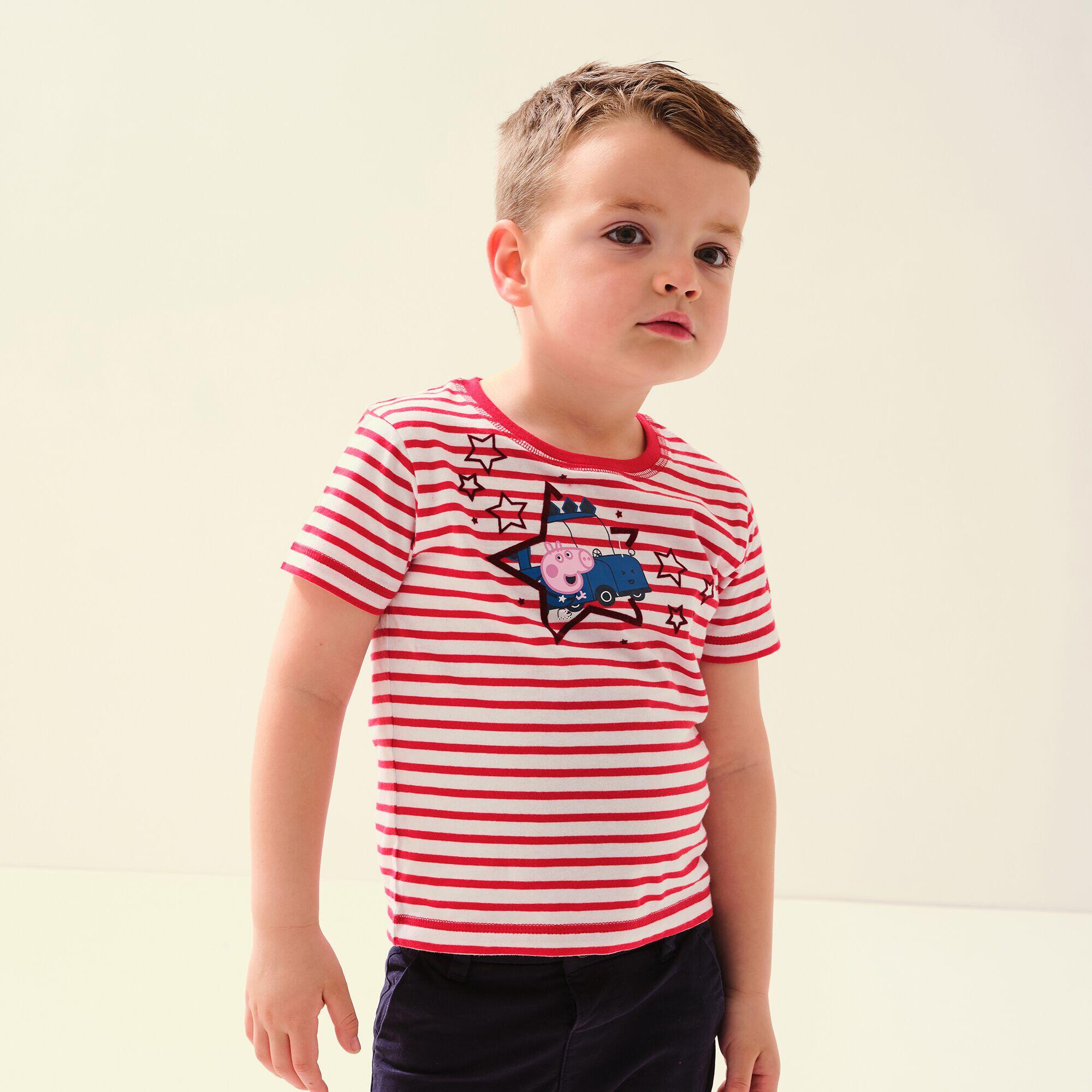 Peppa Stripe Kids Walking Short-Sleeve T-Shirt - True Red Strip 1/3