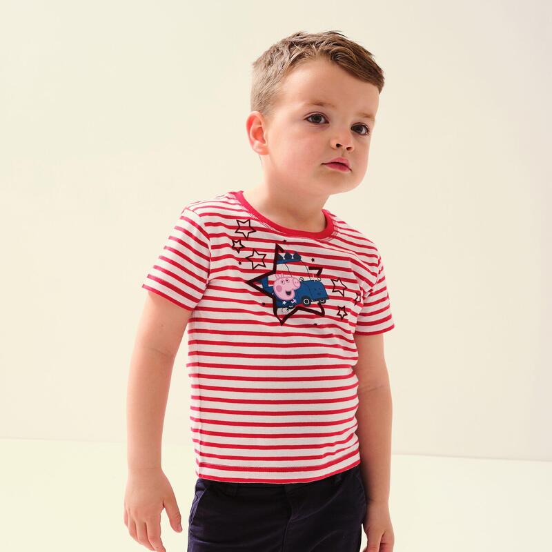 Peppa Stripe Kurzärmeliges Walkingshirt für Kinder - Rot