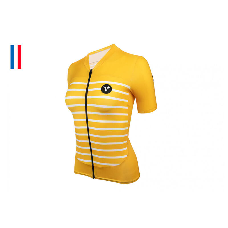 Maillot LeBram Ventoux de manga corta para mujer, corte ajustado amarillo