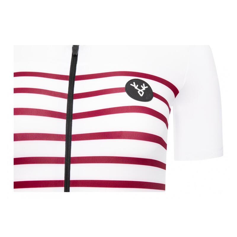 Maillot Manches Courtes Femme LeBram Ventoux Blanc Bordeaux Coupe Ajustée