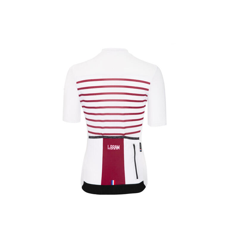 Maillot Manches Courtes Femme LeBram Ventoux Blanc Bordeaux Coupe Ajustée