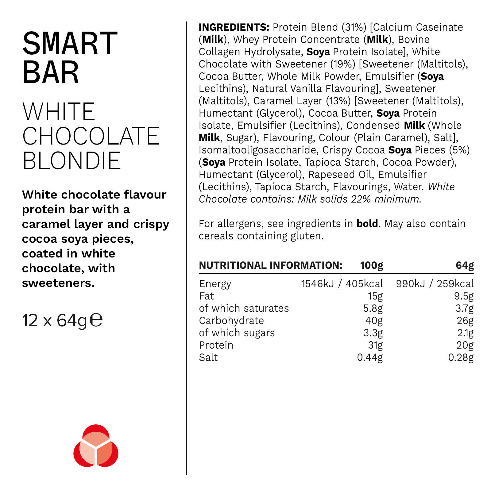 Barres protéinées - Smart Bar - Chocolat Blanc Blondie Boite de 12 5/5