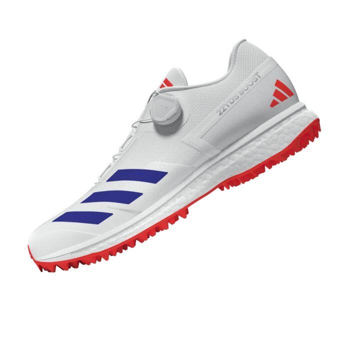 Adidas 22YDS SL22 Boost Cricket Shoes - White/Blue/Red 3/6