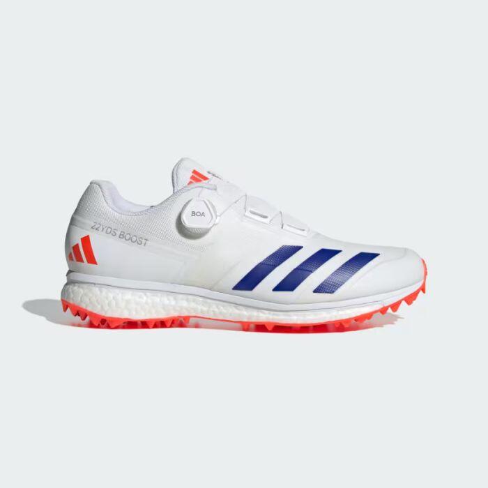 Adidas 22YDS SL22 Boost Cricket Shoes - White/Blue/Red 1/6