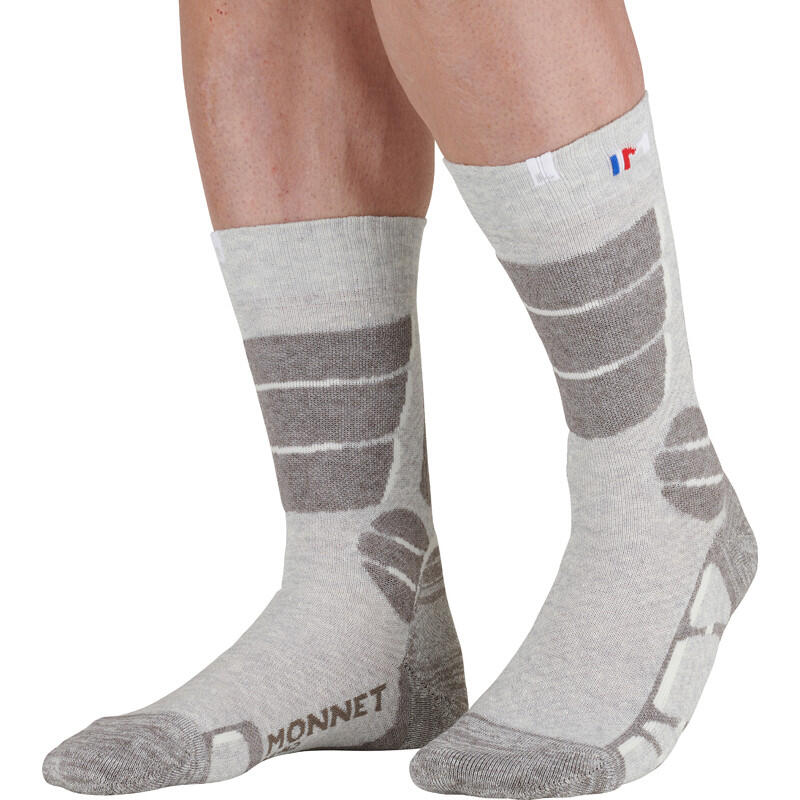 Monnet - Chaussette Haute Lin Coton - Chaussettes - Blanc|gris - 39/42 - Decathlon