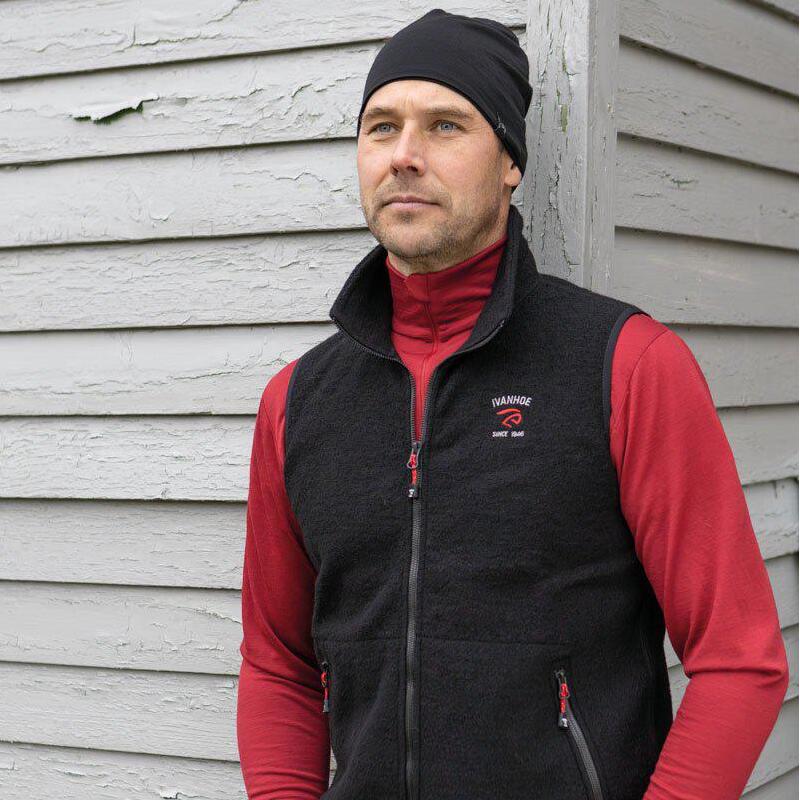 Cardigan sans manches Elton Full Zip pour homme en laine Noir