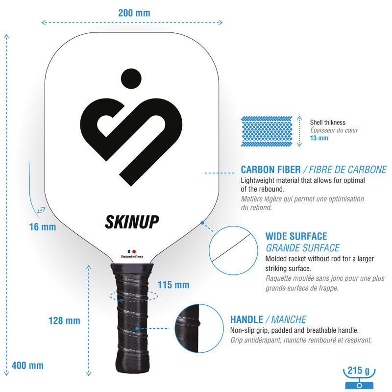 SKINUP 4 gevormde pickleball -rackets, 3 ballen en 1 net