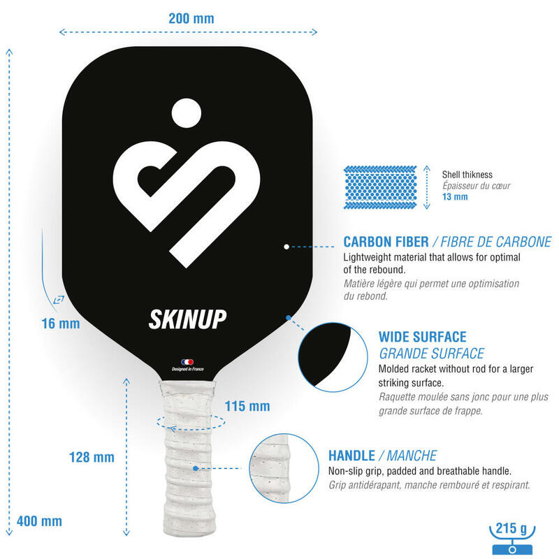 SKINUP 2 gegoten pickleball -rackets, 2 ballen en 1 deksel