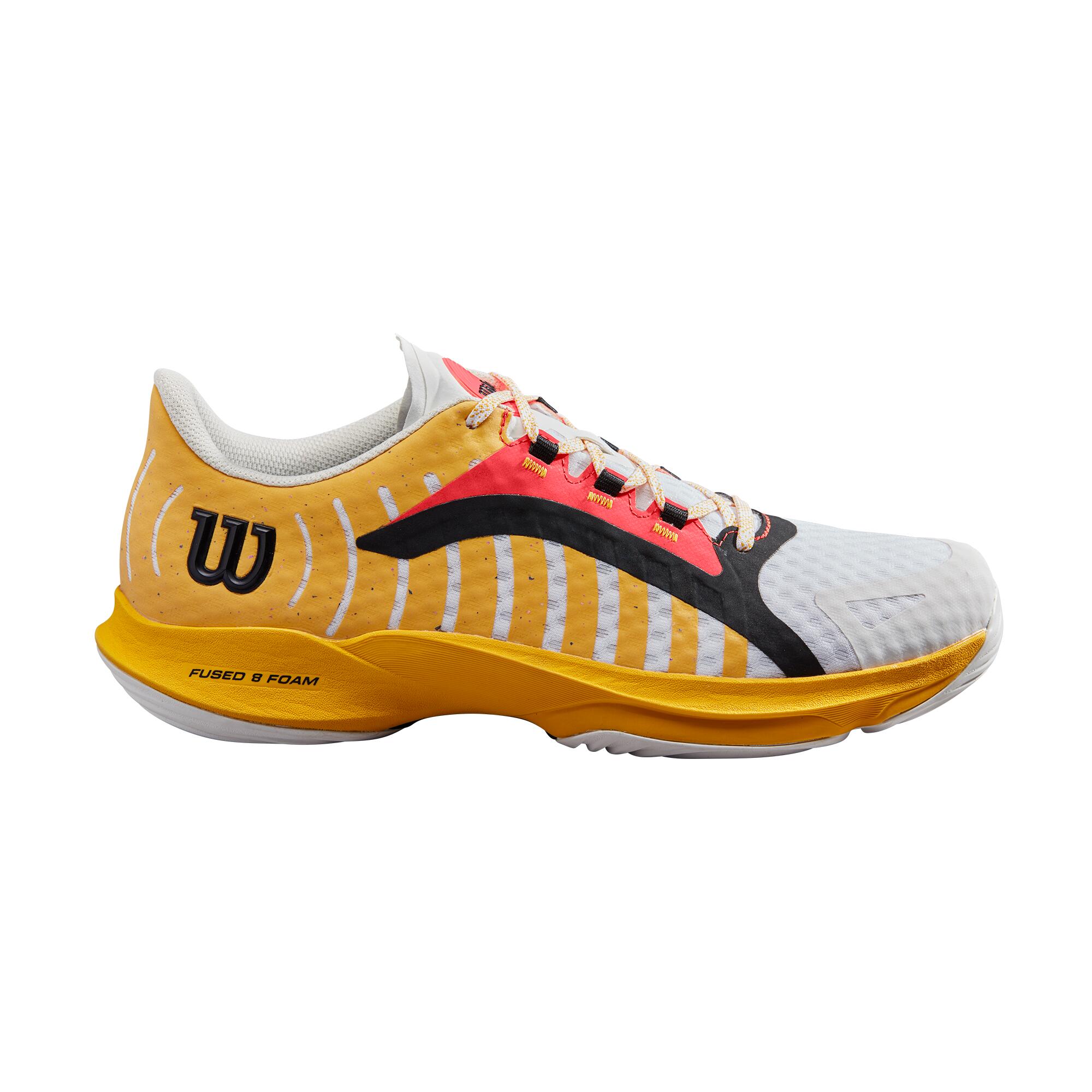 Wilson Hurakn Pro Men's Padel Tennis Sports Shoe Trainer - White/Old Gold/Fiery 2/4