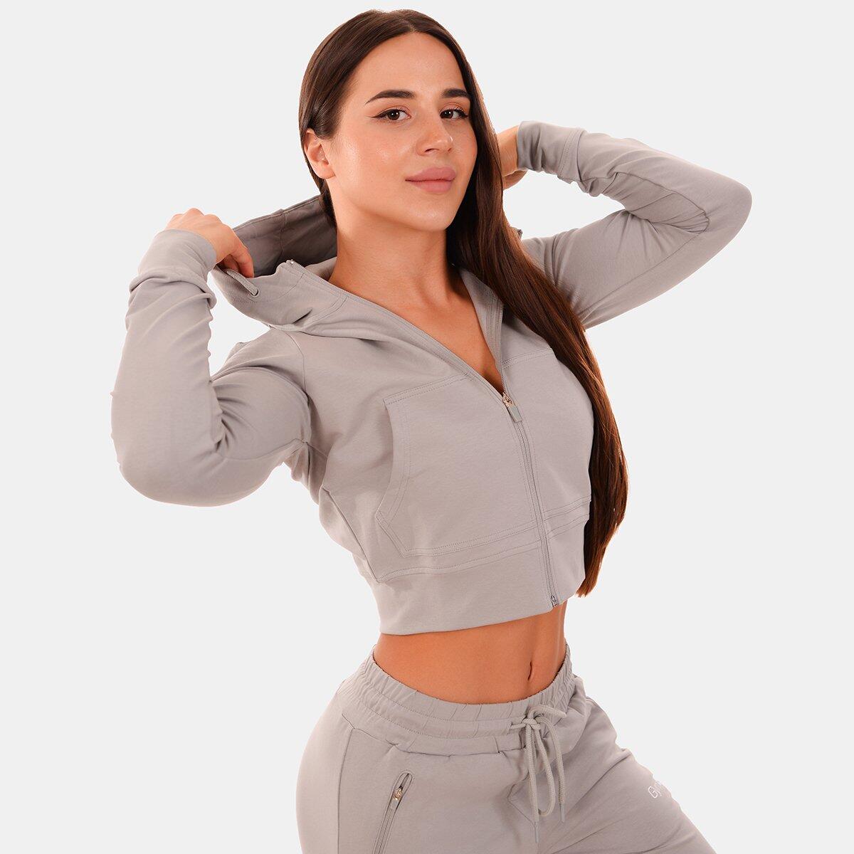 Felpa donna palestra con zip grigia TRN 2/6