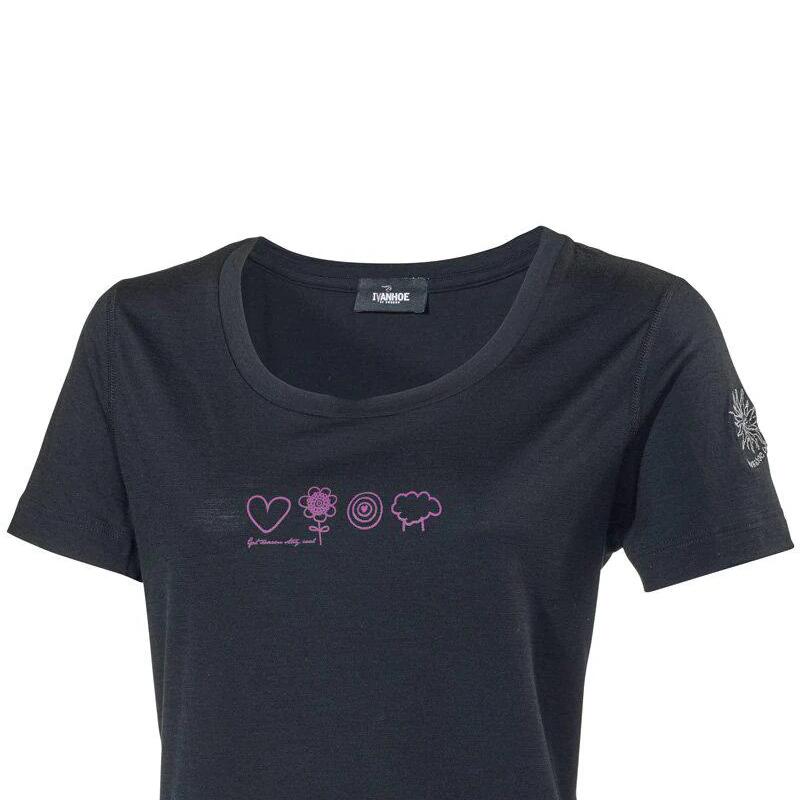 T-shirt Meja Symbols pour femme - 100% laine mérinos - Noir