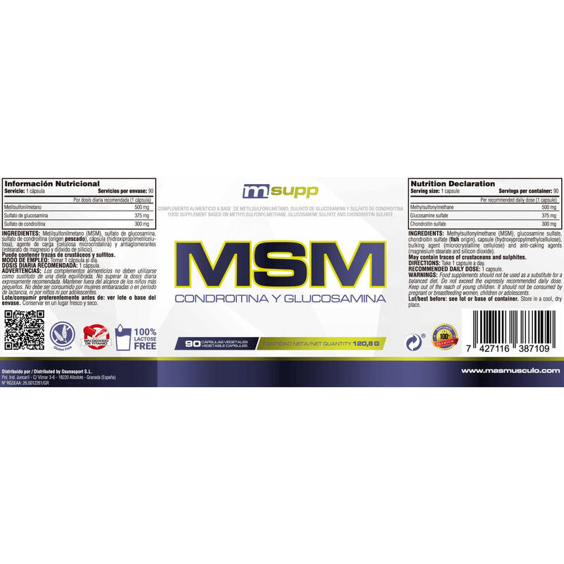 MSM Condroitina y Glucosamina - 90 Cápsulas Vegetales de MM Supplements