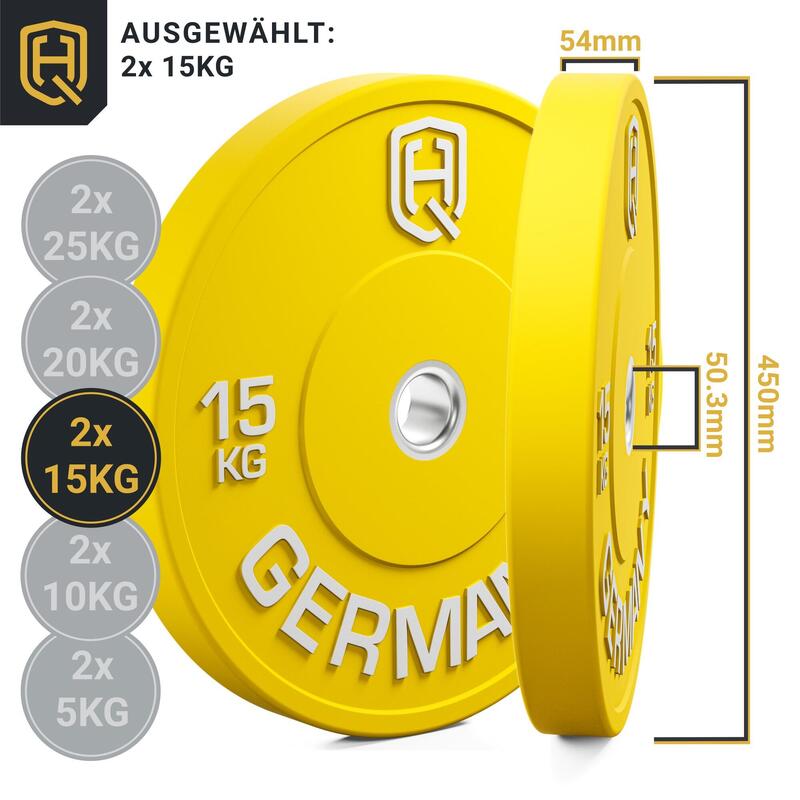 HQ Germany® Olympic Bumper Plates 50mm | Paar/Set | 5-25kg | Studio Qualität