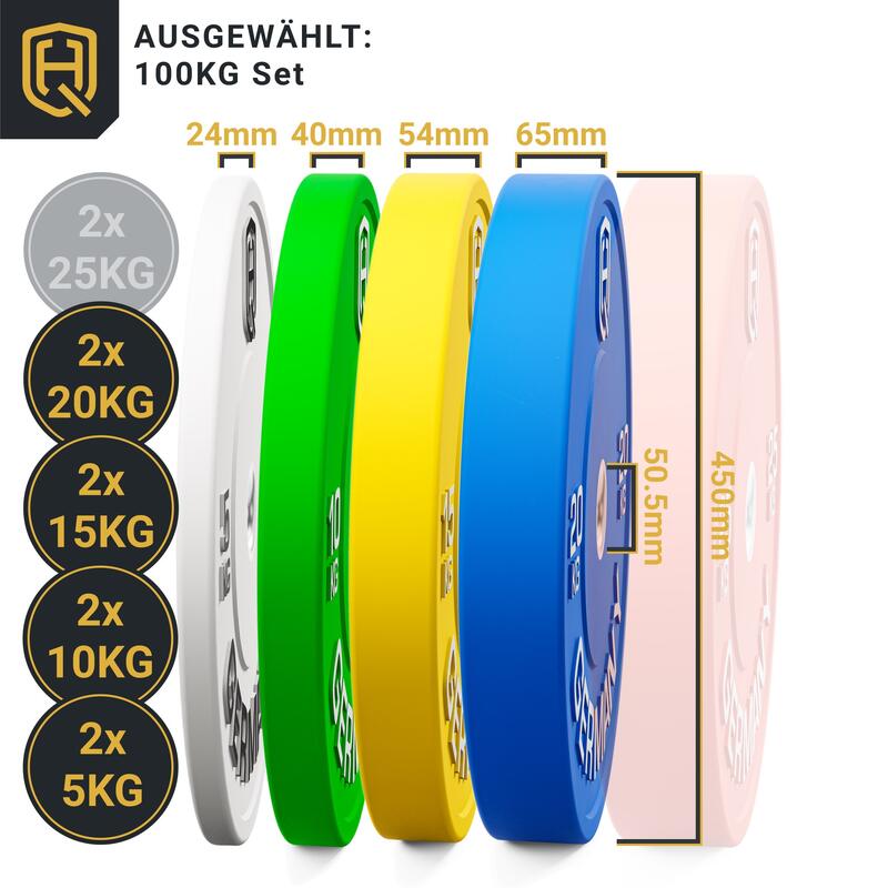 HQ Germany® Olympic Bumper Plates 50mm | Paar/Set | 5-25kg | Studio Qualität