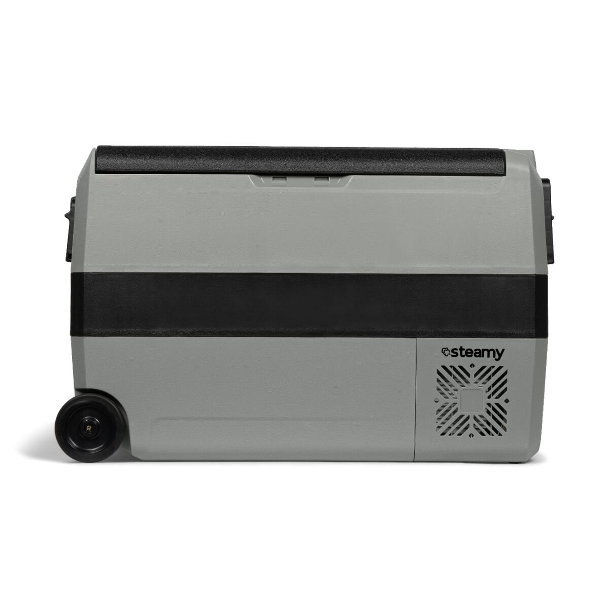 Steamy-E Dual Zone Geladeira portátil elétrica sobre rodas, 44L
