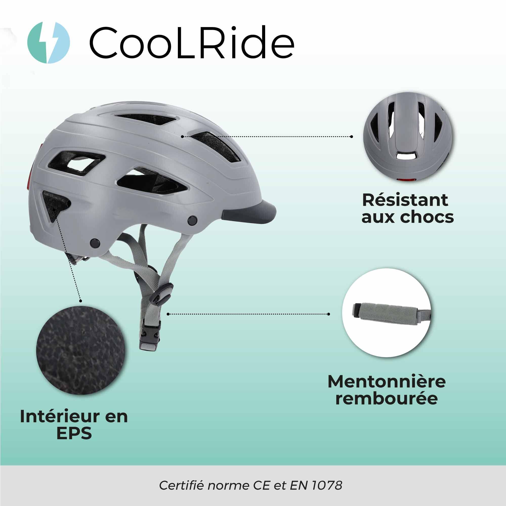 Casque vélo adulte avec LED 59-61 cm Multisport Gris avec visère intégrée 3/7