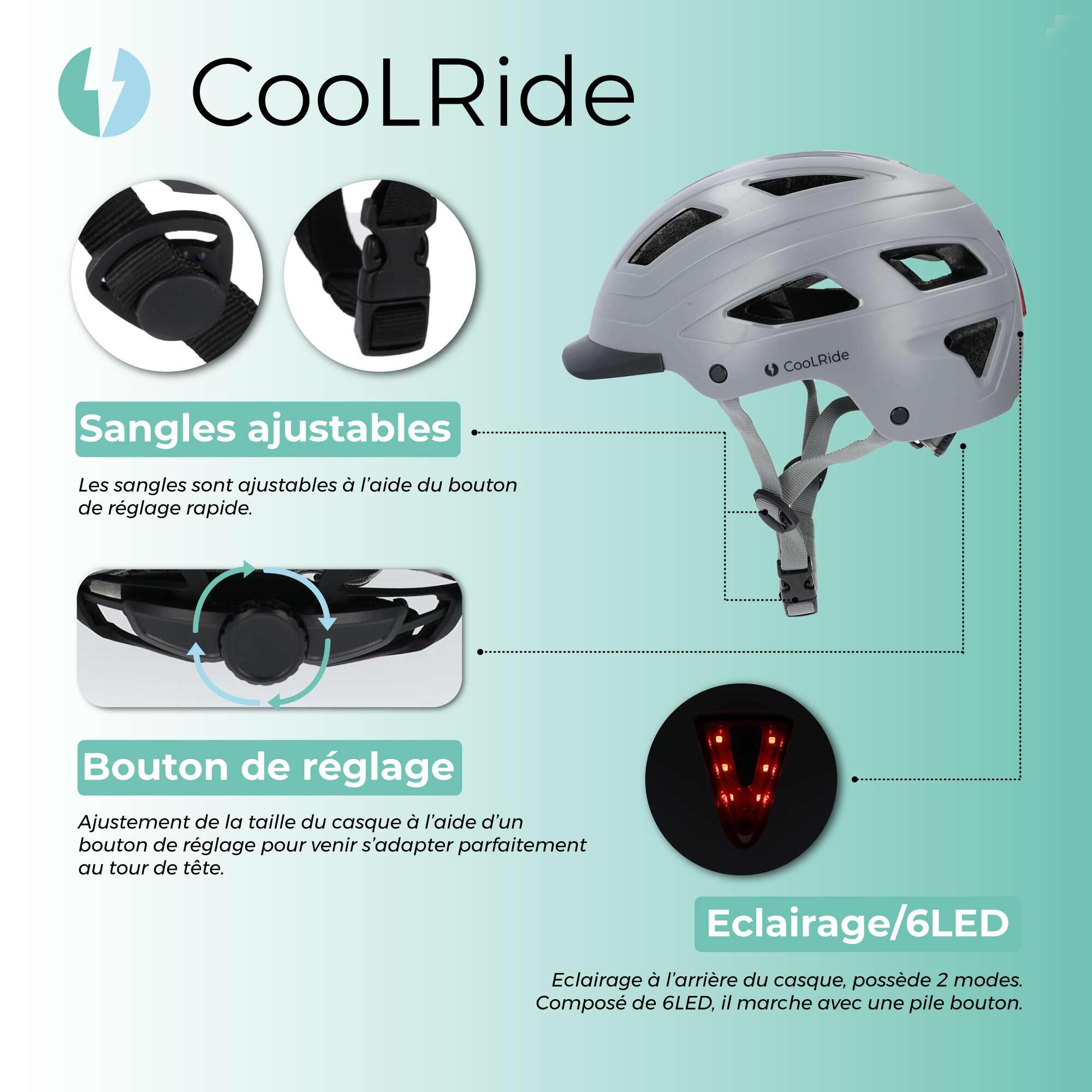 Casque vélo adulte avec LED 59-61 cm Multisport Gris avec visère intégrée 2/7