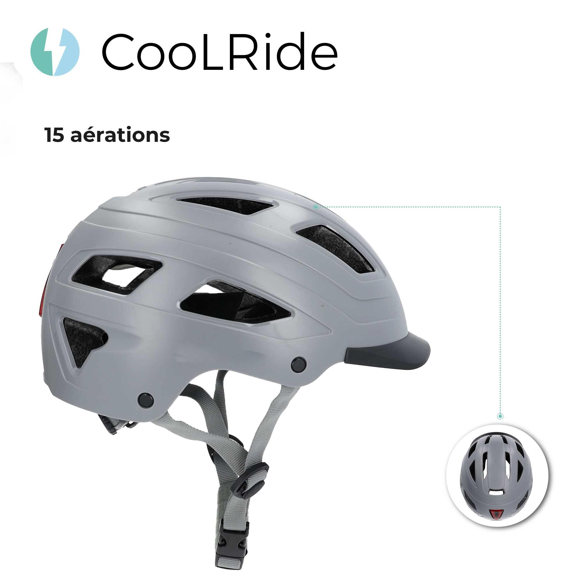 Casque vélo adulte avec LED 59-61 cm Multisport Gris avec visère intégrée 5/7