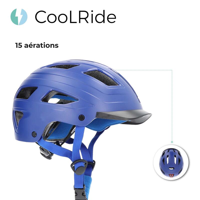 Casque vélo adulte avec LED 55-58 cm Multisport Bleu avec visère intégrée