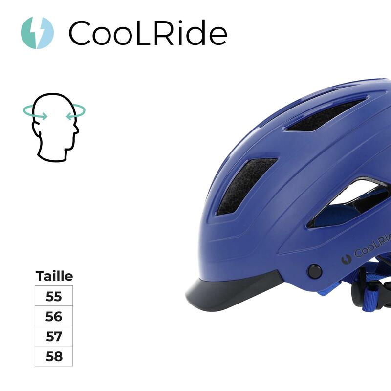 Casque vélo adulte avec LED 55-58 cm Multisport Bleu avec visère intégrée