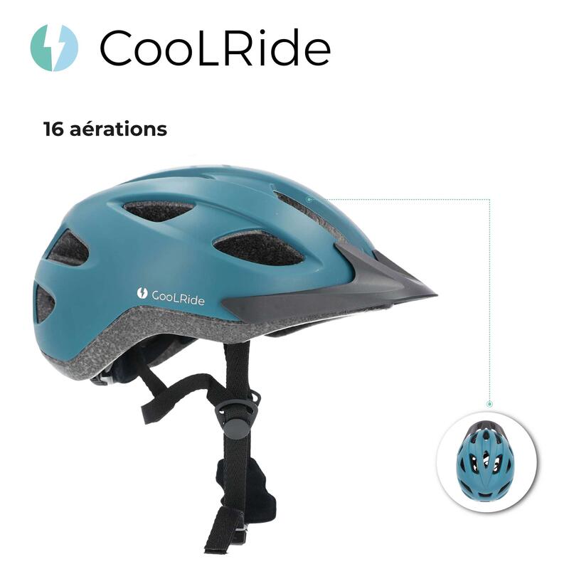 Casque vélo adulte avec LED 54-61 cm Multisport Noir/Bleu avec visère intégrée