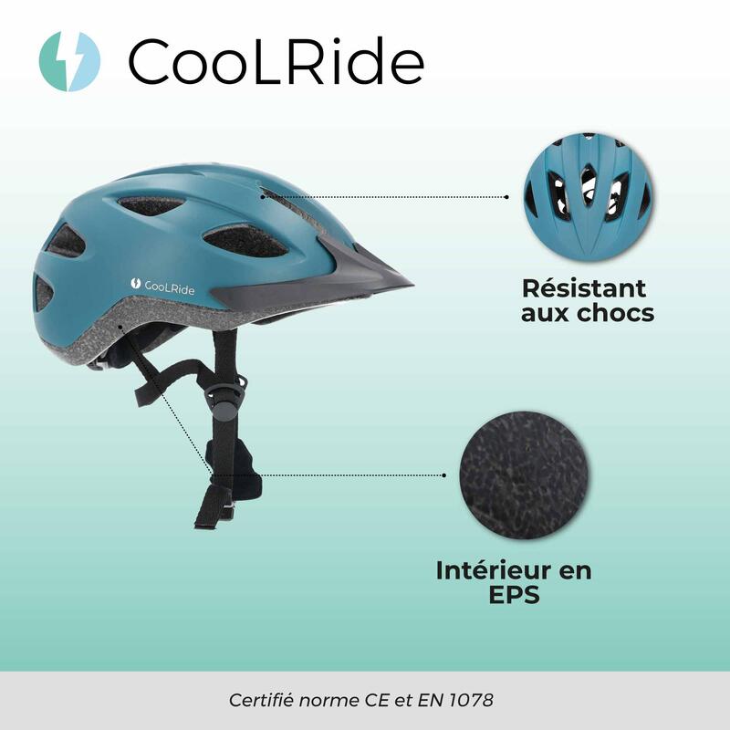 Casque vélo adulte avec LED 54-61 cm Multisport Noir/Bleu avec visère intégrée